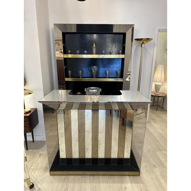 1970s Vintage Italian Chrome, Glass, and Brass Bar Cabinet, 1970s, Set of 3 For Sale - Image 5 of 9