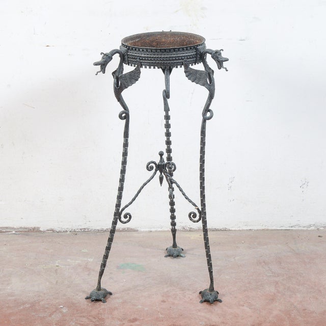 Metal Perch with Turtles and Wrought Iron Grotesques For Sale - Image 9 of 9