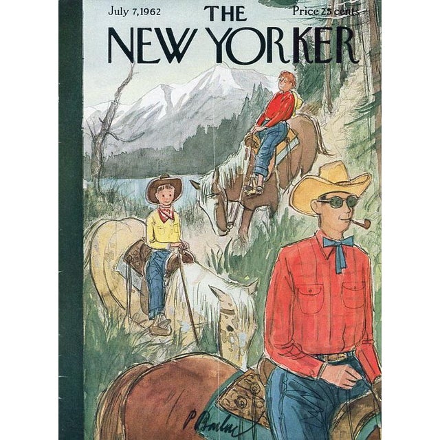 Original early New Yorker magazine cover dated July 7, 1962 featuring a Horseback Riding theme. Based on an illustration...