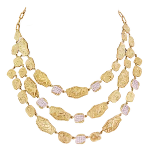 SeidenGang Athena Diamond 18k Gold Triple Strand Lions Stars Necklace