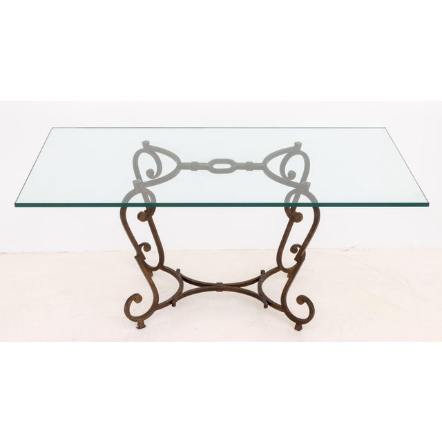 Mid-Century Modern Mid-Century Modern Glass Top Wrought Iron Dining Table For Sale - Image 3 of 9