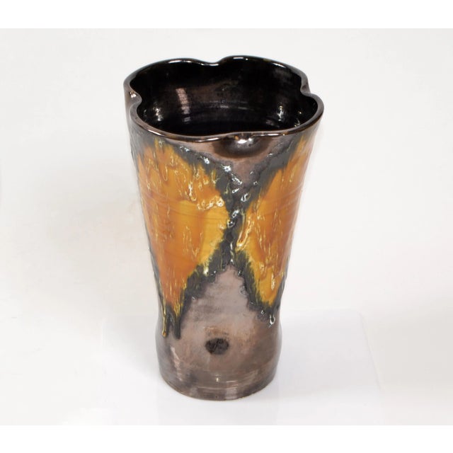 Mid-Century Modern Vallauris Glazed Ceramic Bronze, Black & Orange Vase Mid-Century Modern France For Sale - Image 3 of 13