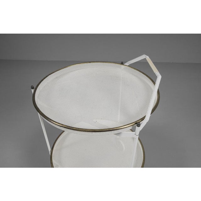White Mid-Century Modern Bar Cart with Removable Trays in the style of Mategot, 1950s For Sale - Image 8 of 14