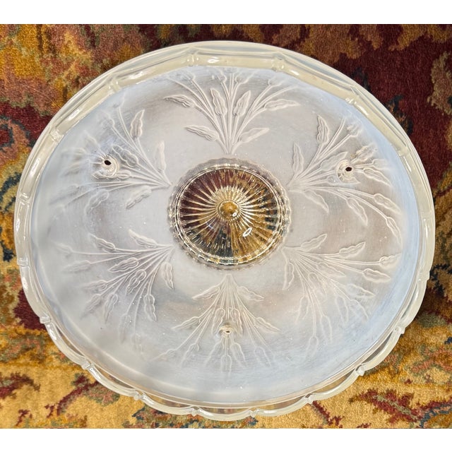 Vintage Frosted Glass Flush Mount Ceiling Light Shade With Prismatic Center – Etched Botanical Motif, 10” For Sale - Image 11 of 14