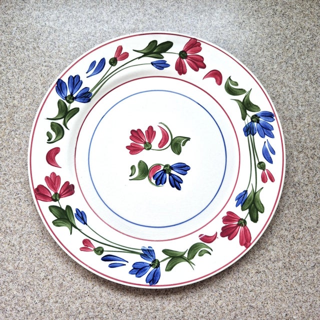 Bright, cheerful vintage 10 1/8 inch Blue Ridge dinner plate was hand painted beneath the glaze by Southern Potteries of...