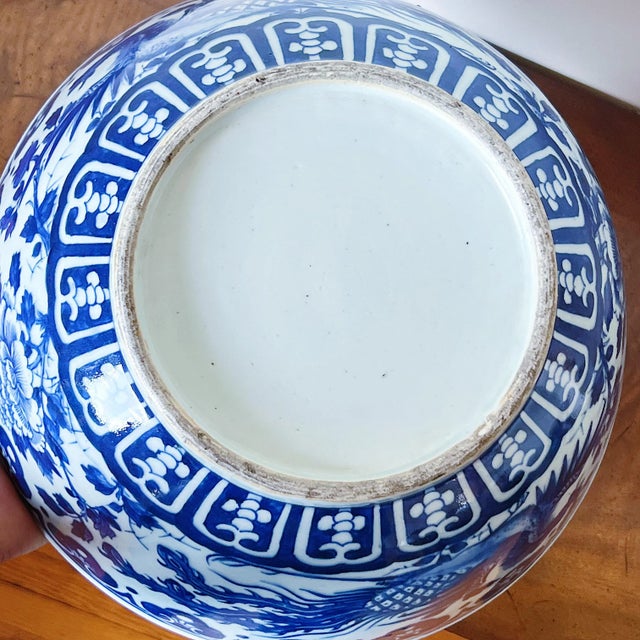 Blue Late 19th Century Chinese Blue and White Porcelain Bowl Depicting Phoenix and Peonies Flowers For Sale - Image 8 of 10