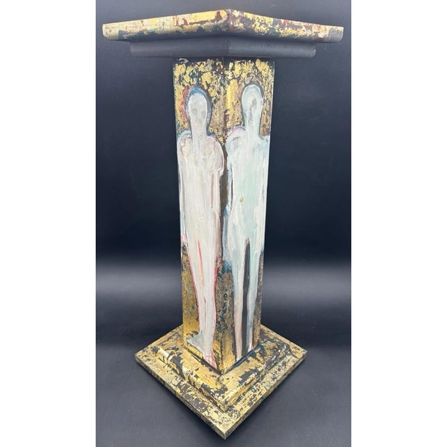 Selina Trieff Art Wood Pedestal Column Painted Figures Gold Leaf Selena For Sale - Image 14 of 18