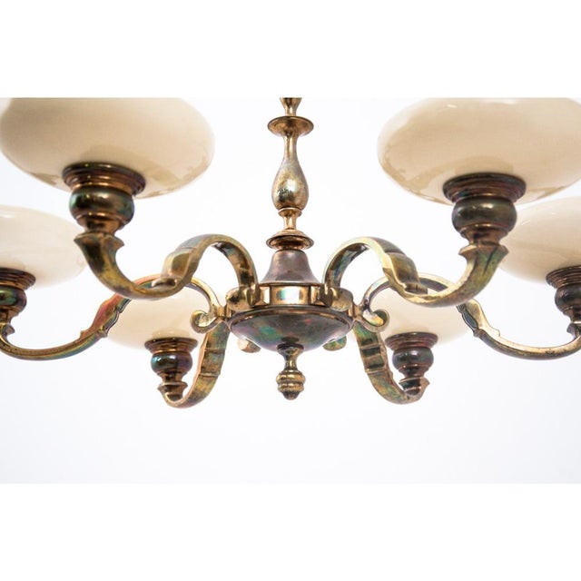 1940s Vintage Brass Chandelier, Western Europe, 1940s For Sale - Image 5 of 7
