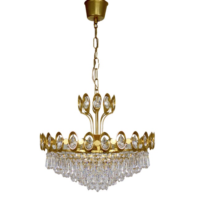 Brass & Lead Crystal Chandelier from Joska, 1970s For Sale