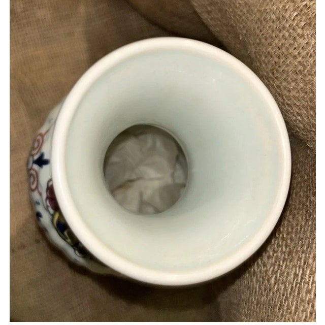 Delft Vintage Hand Painted Delft Polychrome Floral Handwerk Vase For Sale - Image 4 of 5