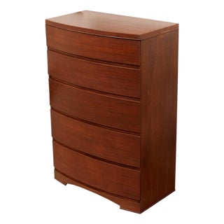 Mid 20th Century Five Drawer Bowed Front Art Deco Dresser Highboy For Sale