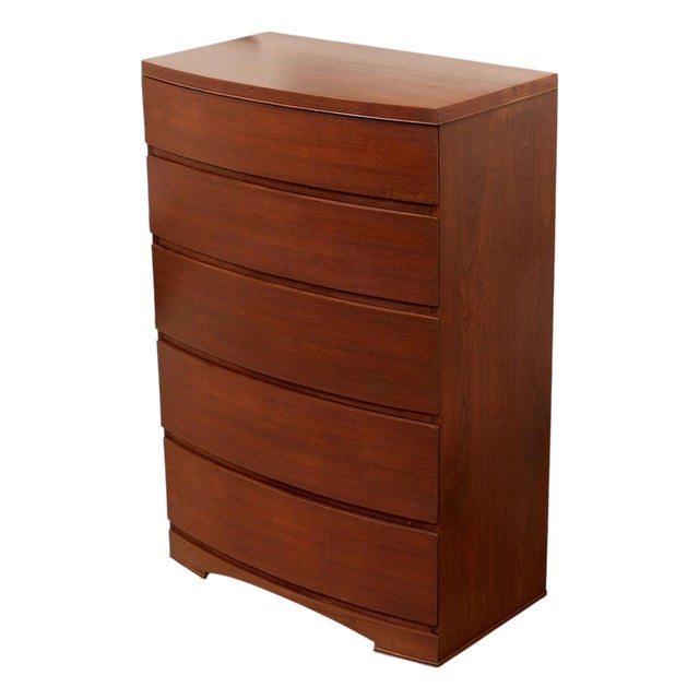 Mid 20th Century Five Drawer Bowed Front Art Deco Dresser Highboy For Sale