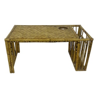 Vintage Bamboo and Rattan Bed Breakfast Tray Lap Desk Cup Magazine Holder For Sale