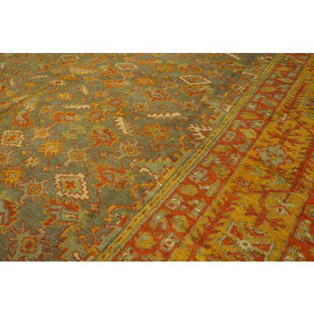 Pretty SkyBlue Color & Decorative Geometric Pattern Antique Turkish Oushak Rug For Sale - Image 11 of 11