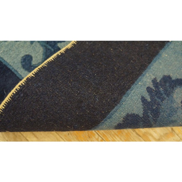 Navy Blue A Beautiful Blue Field and Elegant Floral Light Blue Medallion Antique Chinese Peking Rug For Sale - Image 8 of 12