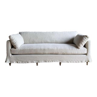 Rudin Slip Covered Stone Washed Linen Sofa With Down Cushions For Sale