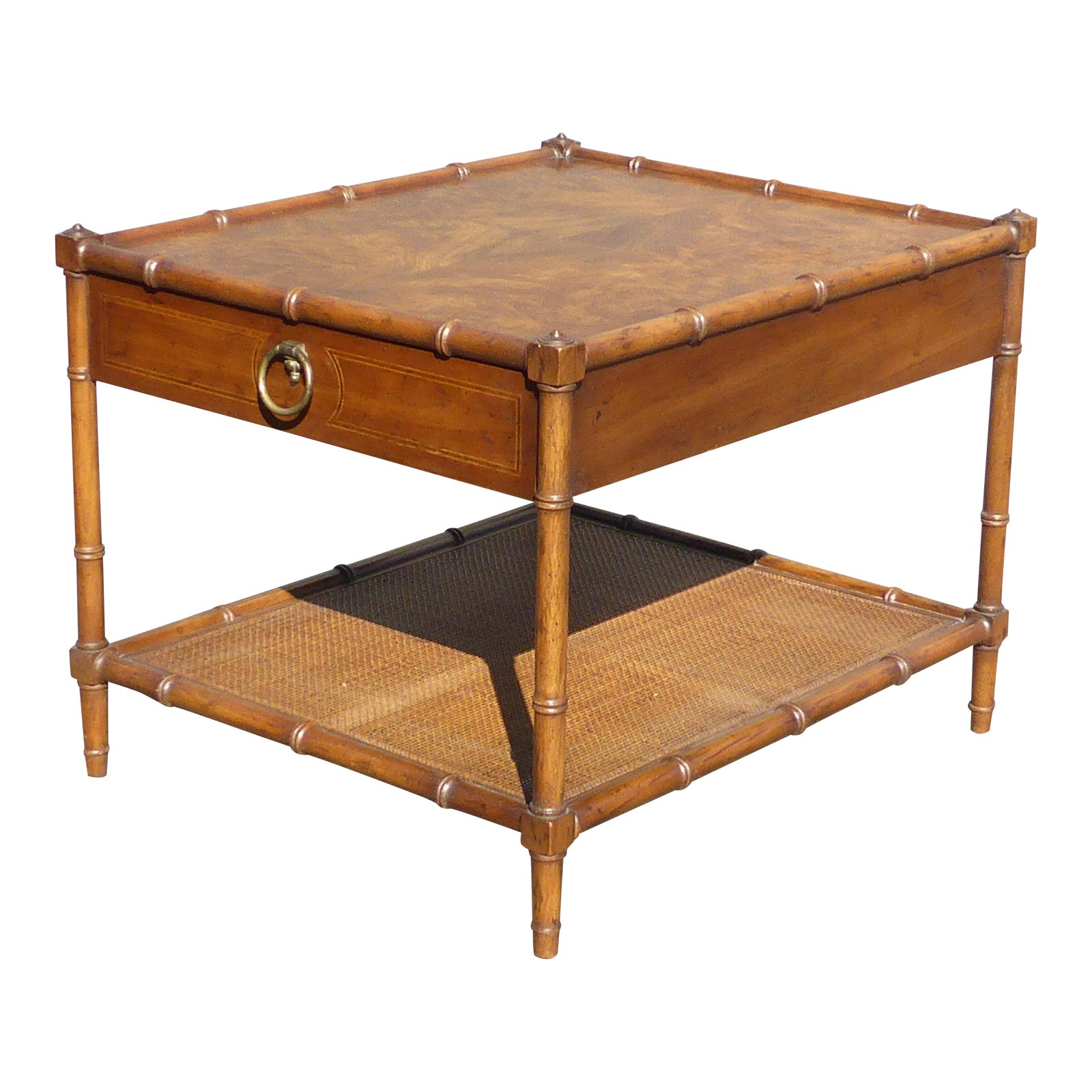 Vintage Drexel Heritage Faux Bamboo Burl Wood & Cane Side Table Chairish