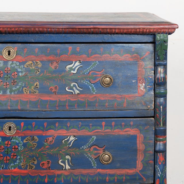 Late 19th Century Original Hand Painted Blue Blanket Chest of Three Drawers From Hungary For Sale - Image 9 of 18