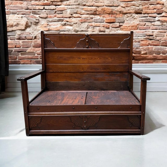 Antique Victorian Eastlake High Back Box Settle Bench With Storage For Sale - Image 6 of 17