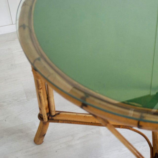 1960s Italian Bamboo Table with Glass Top, 1960s For Sale - Image 5 of 7