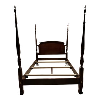 1980s Drexel Heritage Georgian Carved Four Poster Queen Bed For Sale