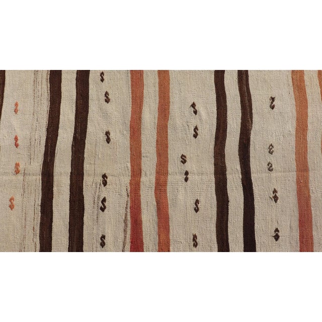 Mid 20th Century Mid 20th Century Vintage Turkish Kilim Runner With Stripes in Cream Brown & Soft Coral Color For Sale - Image 5 of 11
