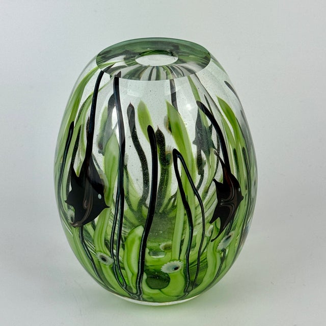 Glass Signed Lee Hudin Art Glass Vase With Fish Sea Motif, Circa 1977 For Sale - Image 7 of 9