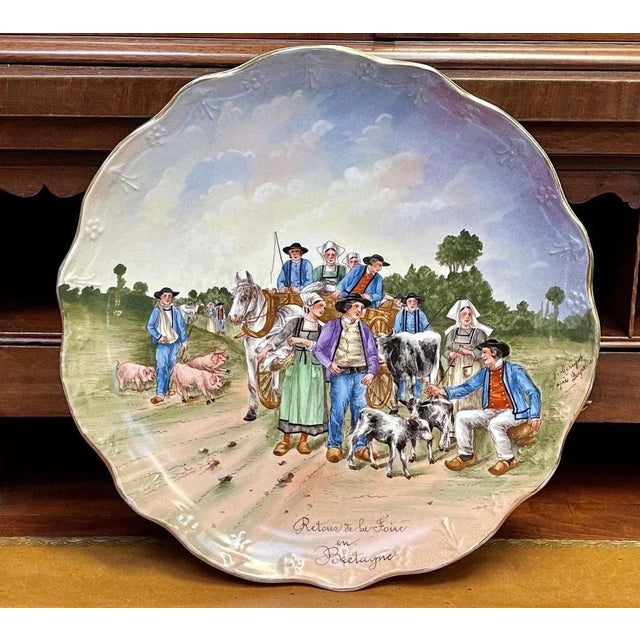 18th Century Porcelain Dish Return of the Fair in Brittany with Limoges Porcelain from Signé F. Merigot For Sale - Image 10 of 10