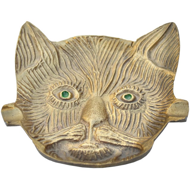Vintage Hand-Engraved Brass Cat Ashtray For Sale In New York - Image 6 of 6