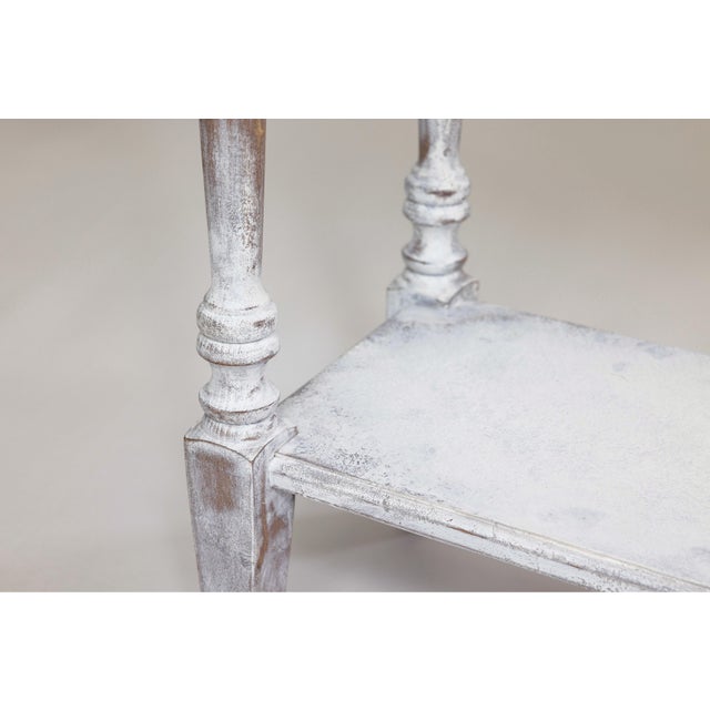 Linen Hand-Painted Whitewashed Solid Wood Console Table - Cottage Entryway Decor For Sale - Image 8 of 13
