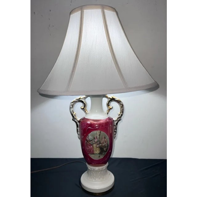 Vintage Victorian Hand‑Painted Porcelain Table Lamp With Classical Scene For Sale - Image 12 of 12