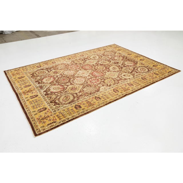 Art Deco Modern Paki Peshawar Wool Rug in Brown and Gold With Allover Floral Design For Sale - Image 3 of 10