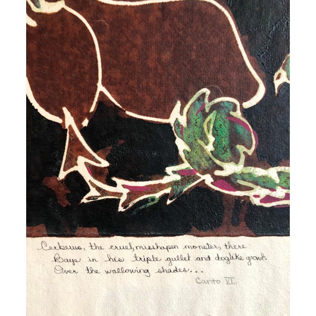 Modern Vintage Vibrant Mod Mythological Dragon Psychedelic Woodblock Woodcut Print, c.1960-1970s For Sale - Image 3 of 6