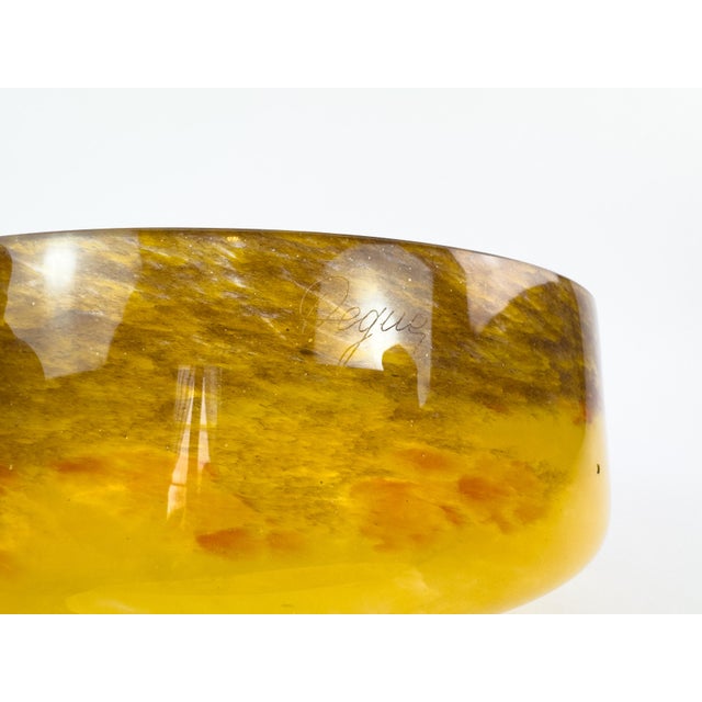 Signed Degué Art Deco Marbled Glass Centerpiece Bowl in Wrought Iron Mount, France 1930s For Sale - Image 18 of 18