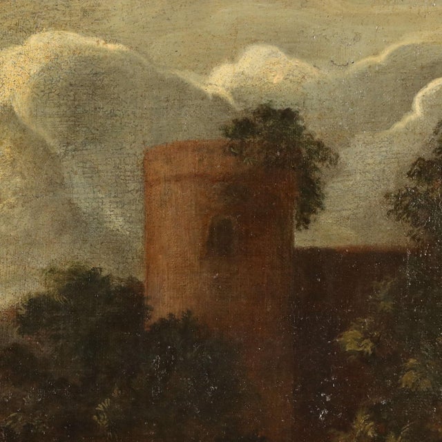 Italian School Artist, Landscape Painting with Buildings and Bathers, 18th Century, Oil Painting on Canvas, Framed For Sale - Image 7 of 13