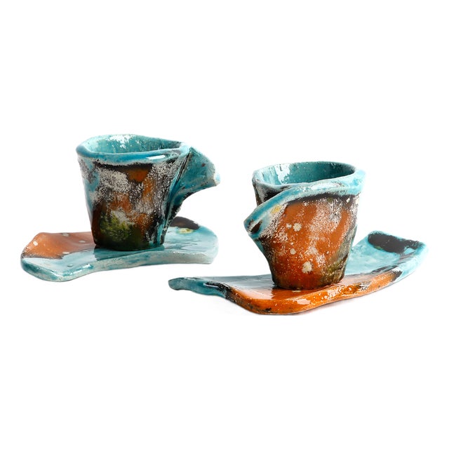 Yin & Yang Espresso Cup and Saucer Set by Teresa Monmas, Set of 2 For Sale