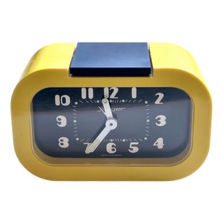Vintage German Mechanical Alarm Clock in Yellow from Jerger, 1970s For Sale