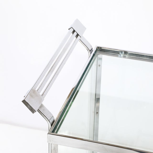 Art Deco Art Deco Polished Nickel Two-Tier Serving Cart W/ Glass Doors by Treitel & Gratz For Sale - Image 3 of 13