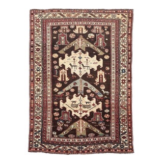 Antique Caucasian Kuba Village Life, Natural Dyes, True Art Rug 3 x 4 For Sale