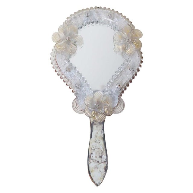 Venetian Floral Murano Glass Hand Mirror, Italy, 1950s For Sale - Image 12 of 12