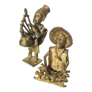 Benin African Bronze Musicians Pair of 2