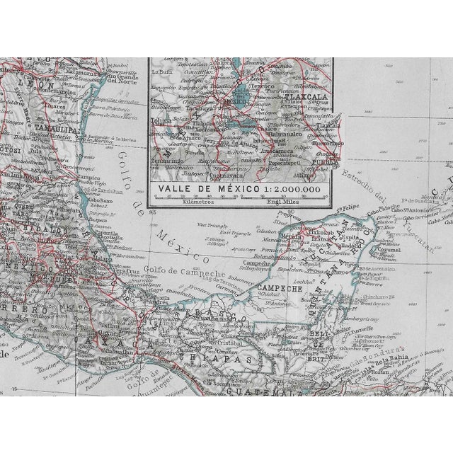 Mexico fold out map from a 1909 travel guide of North America depicting the Vally of Mexico inset.