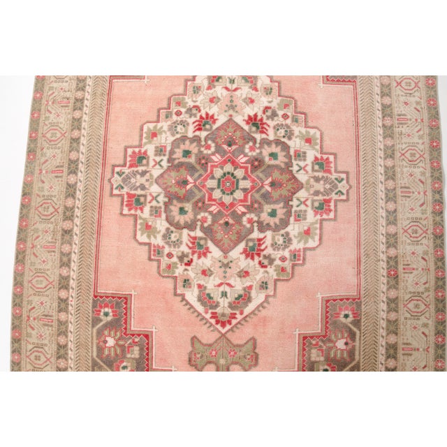 Vintage Turkish Area Rug, 9'9" X 5'4" Hand-Knotted Floral Oushak Carpet, Soft Pink and Taupe Decorative Wool and Cotton Blend Rug For Sale - Image 9 of 9