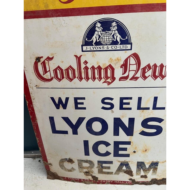 Large Enamel Lyons Ice Cream Sign, 1940s For Sale - Image 4 of 11