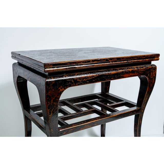 Wood Pair Chinese Ming Style Two Tier Lacquered High Side Table For Sale - Image 7 of 13