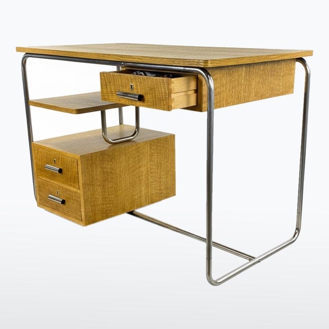 Bauhaus Writing Desk in Oak, 1940s For Sale - Image 4 of 11