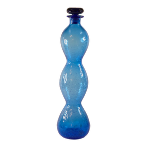 1950s Hand Blown Blue Crackle Glass Decanter