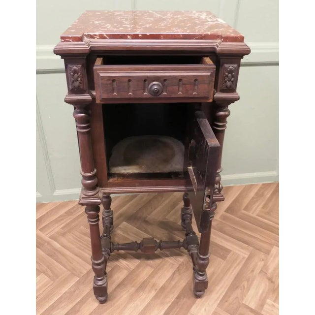 French Carved Nightstand with Marble Top For Sale - Image 5 of 8
