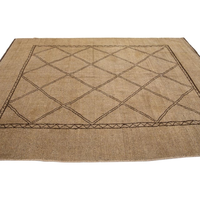 2020s Light Brown Modern Moroccan Style Handmade Tribal Wool Rug For Sale - Image 5 of 8