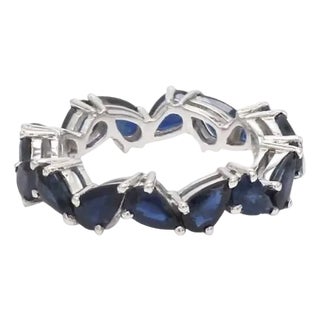 Natural 4.04 cts blue sapphire zig zag ring in 18k gold For Sale